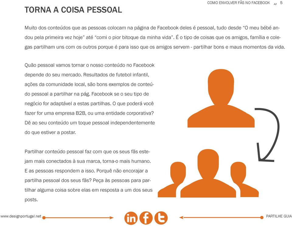 Quão pessoal vamos tornar o nosso conteúdo no Facebook U depende do seu mercado. Resultados de futebol infantil, ações da comunidade local, são bons exemplos de conteúdo pessoal a partilhar na pág.