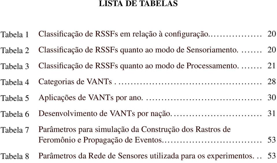 ... 20 Tabela 3 Classificação de RSSFs quanto ao modo de Processamento.... 21 Tabela 4 Categorias de VANTs.