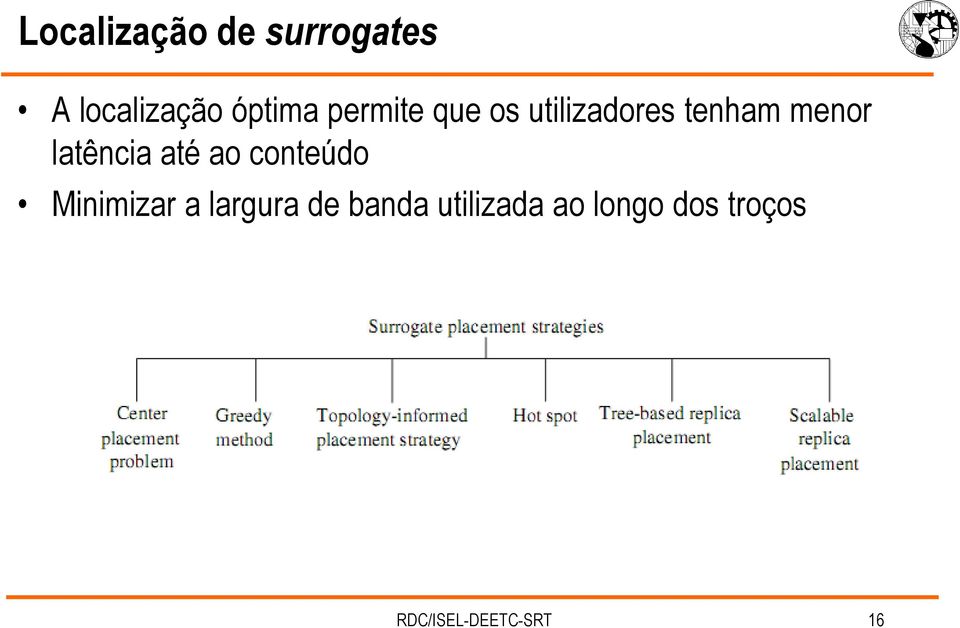 latência até ao conteúdo Minimizar a largura de