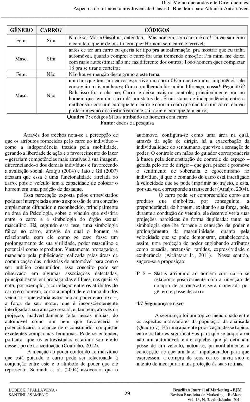 diferente dos outros; Todo homem quer completar 18 pra se tirar a carteira; Fem. Não Não houve menção deste grupo a este tema. Masc.