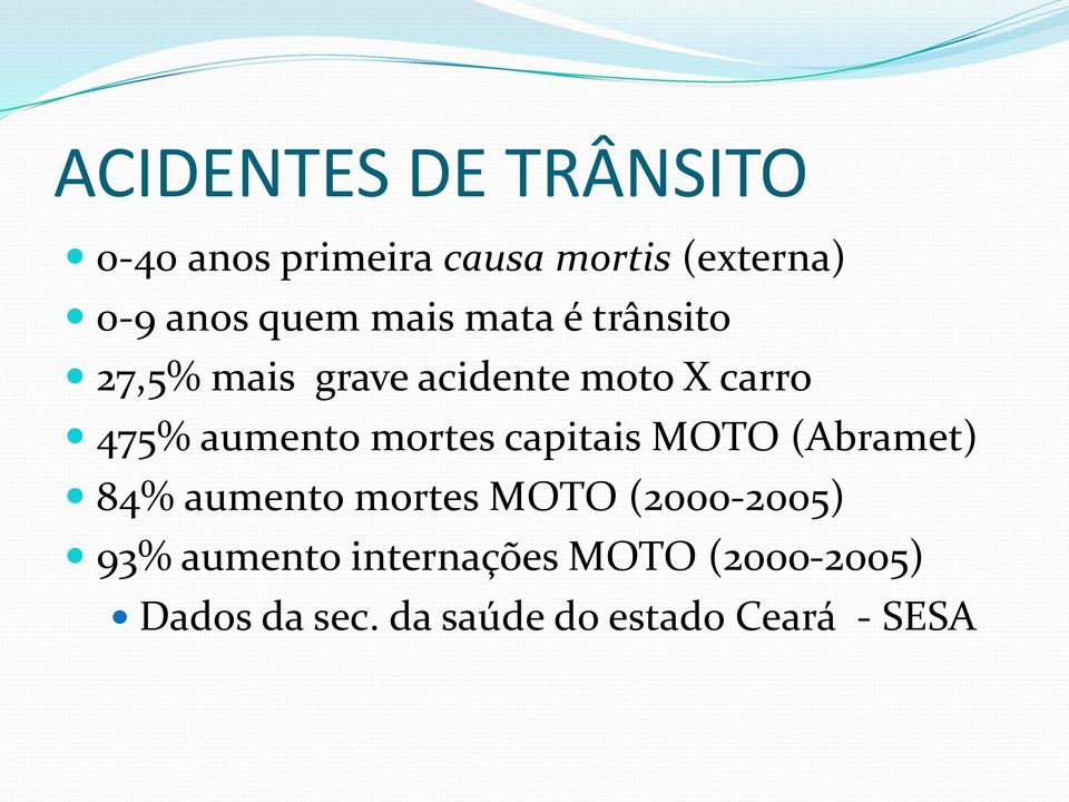 aumento mortes capitais MOTO (Abramet) 84% aumento mortes MOTO (2000-2005)