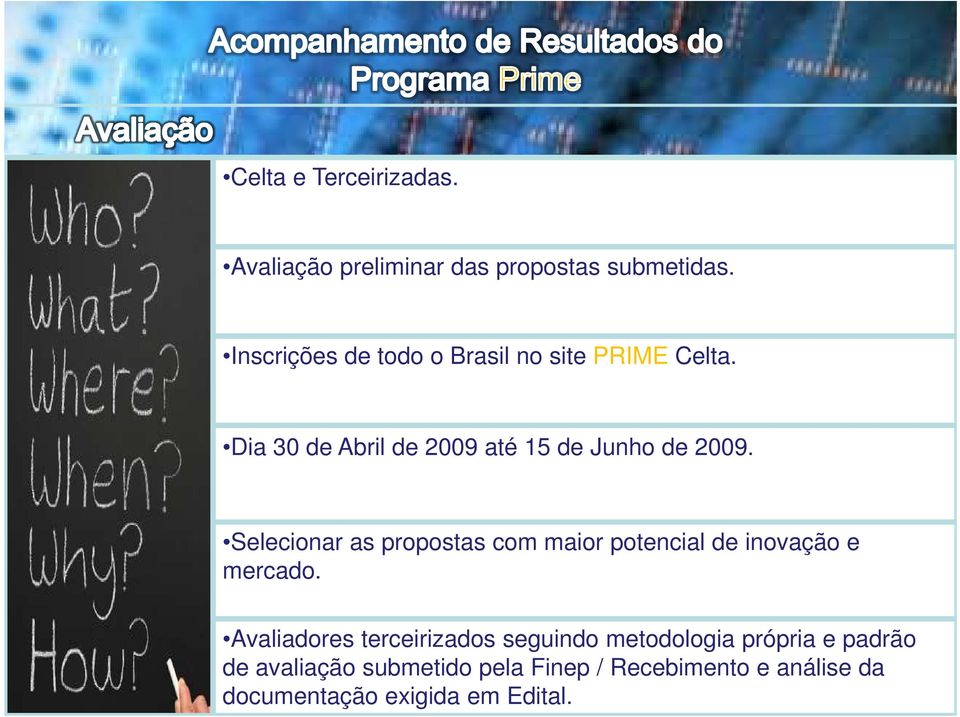 Selecionar as propostas com maior potencial de inovação e mercado.