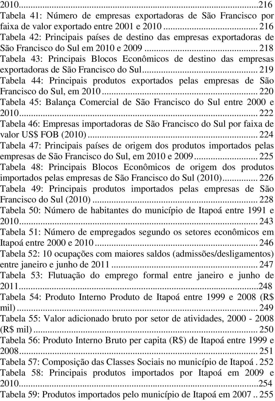 .. 218 Tabela 43: Principais Blocos Econômicos de destino das empresas exportadoras de São Francisco do Sul.