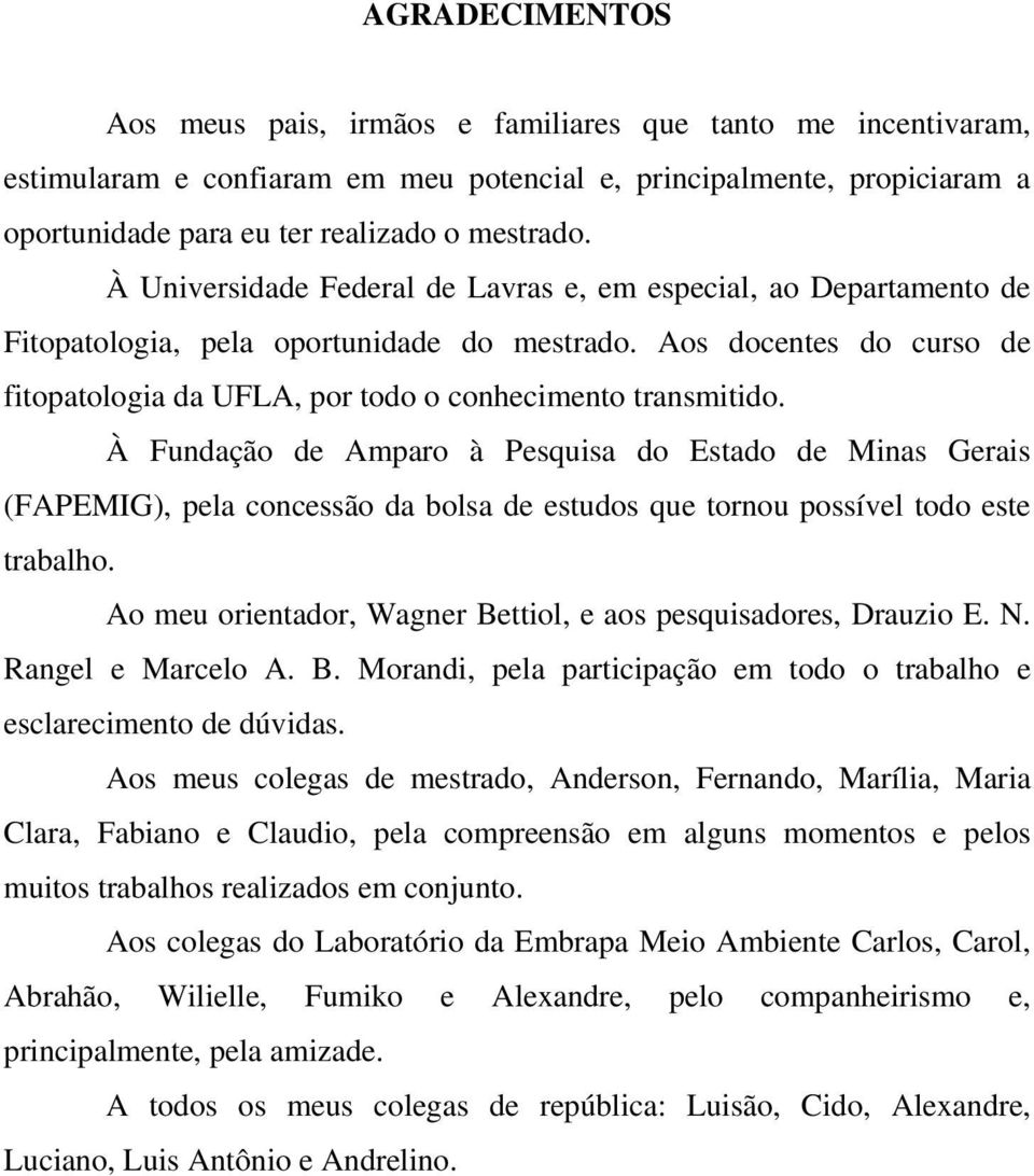 À Fundação de mparo à Pesquisa do Estado de Minas Gerais (FPEMIG), pela concessão da bolsa de estudos que tornou possível todo este trabalho.