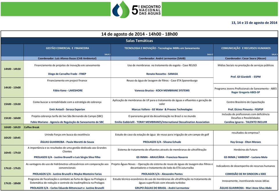 tratamento de esgoto - Case REUSO Midias Sociais na prestação de serviços públicos Diego de Carvalho Frade - FINEP Financiamento em project finance Renato Rossetto - SANASA Reuso da água de lavagem