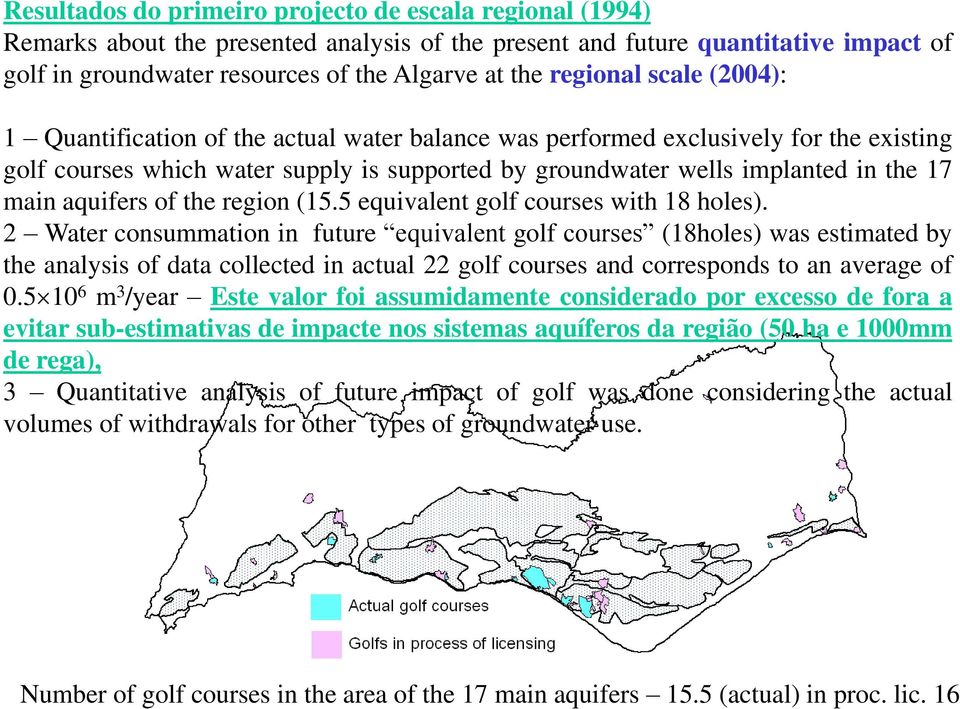 main aquifers of the region (15.5 equivalent golf courses with 18 holes).