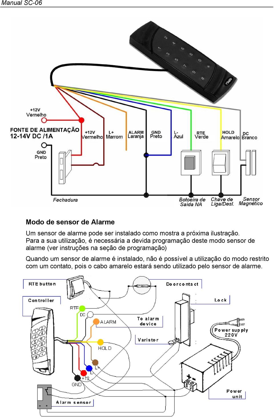 instruções na seção de programação) Quando um sensor de alarme é instalado, não é possível a