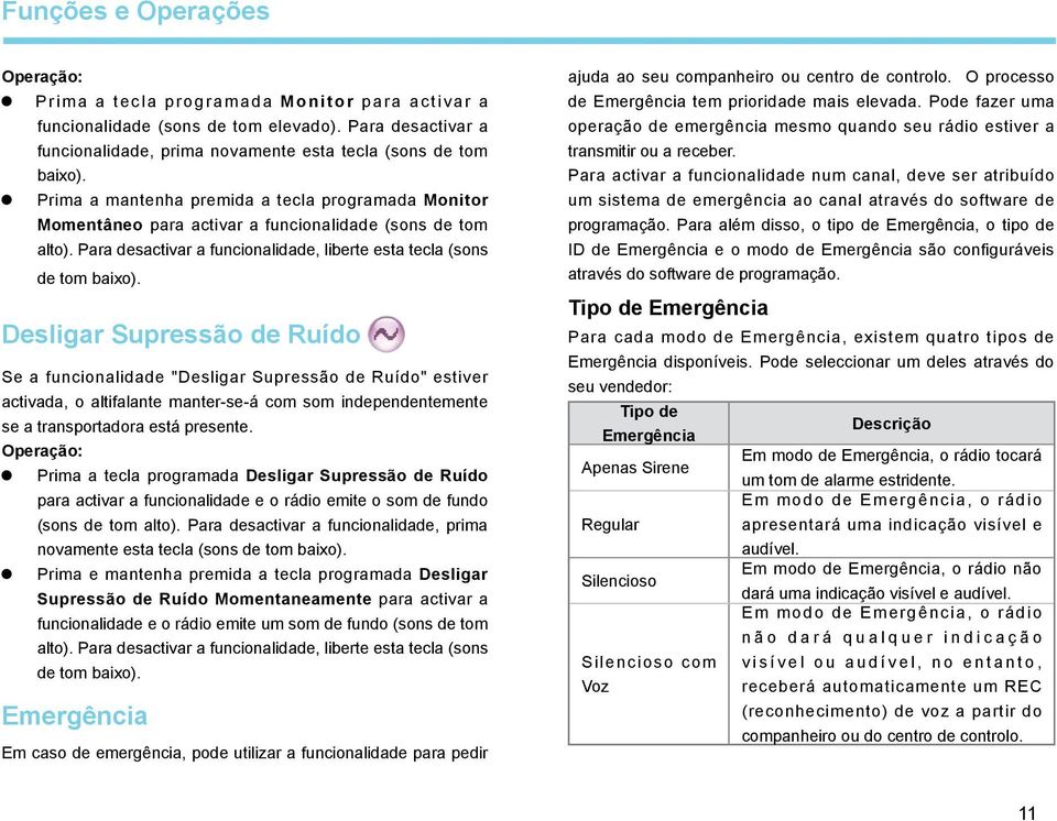 Desligar Supressão de Ruído Se a funcionalidade "Desligar Supressão de Ruído" estiver activada, o altifalante manter-se-á com som independentemente se a transportadora está presente.