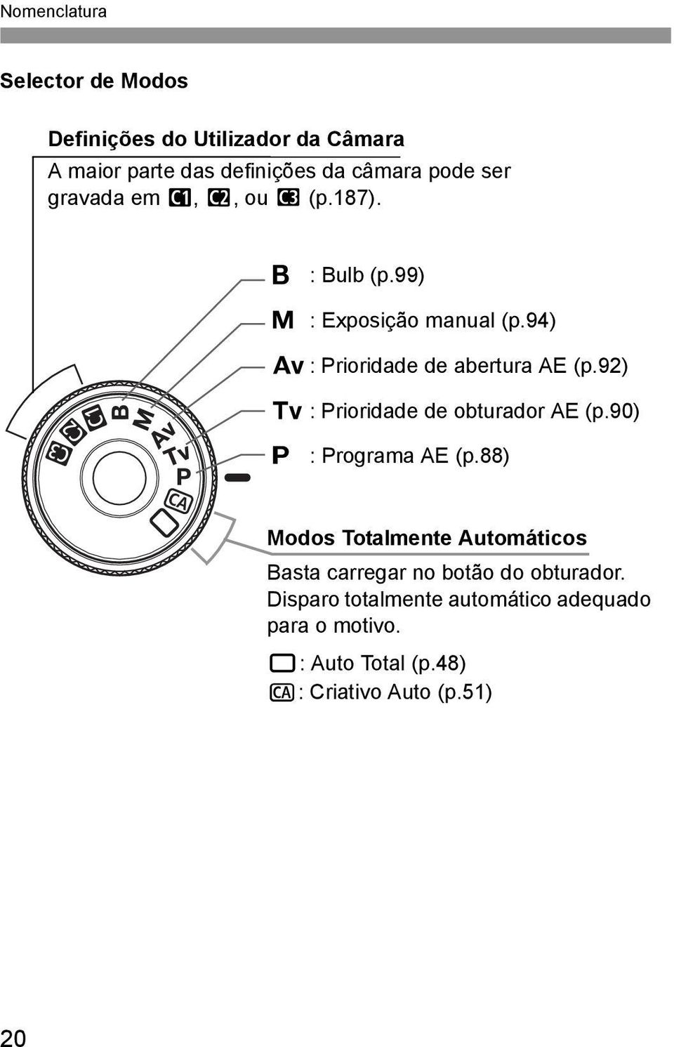 92) s : Prioridade de obturador AE (p.90) d : Programa AE (p.