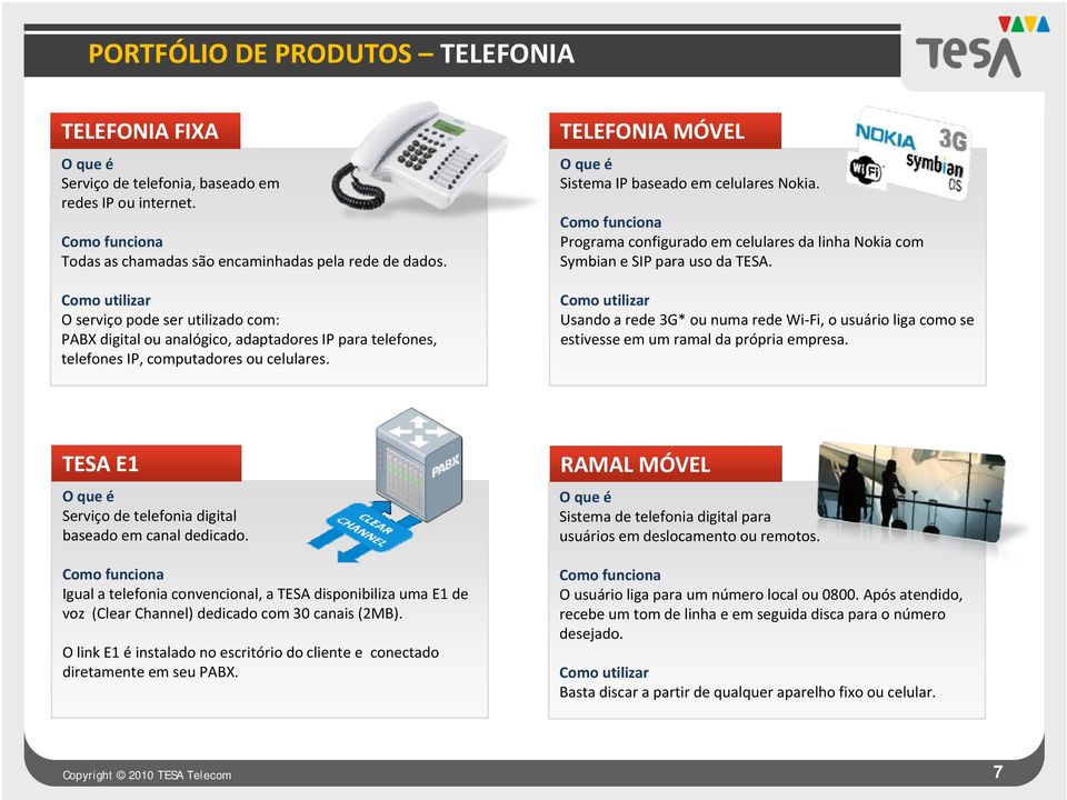 TELEFONIA MÓVEL Sistema IP baseado em celulares Nokia. Programa configurado em celulares da linha Nokia com Symbian e SIP para uso da TESA.