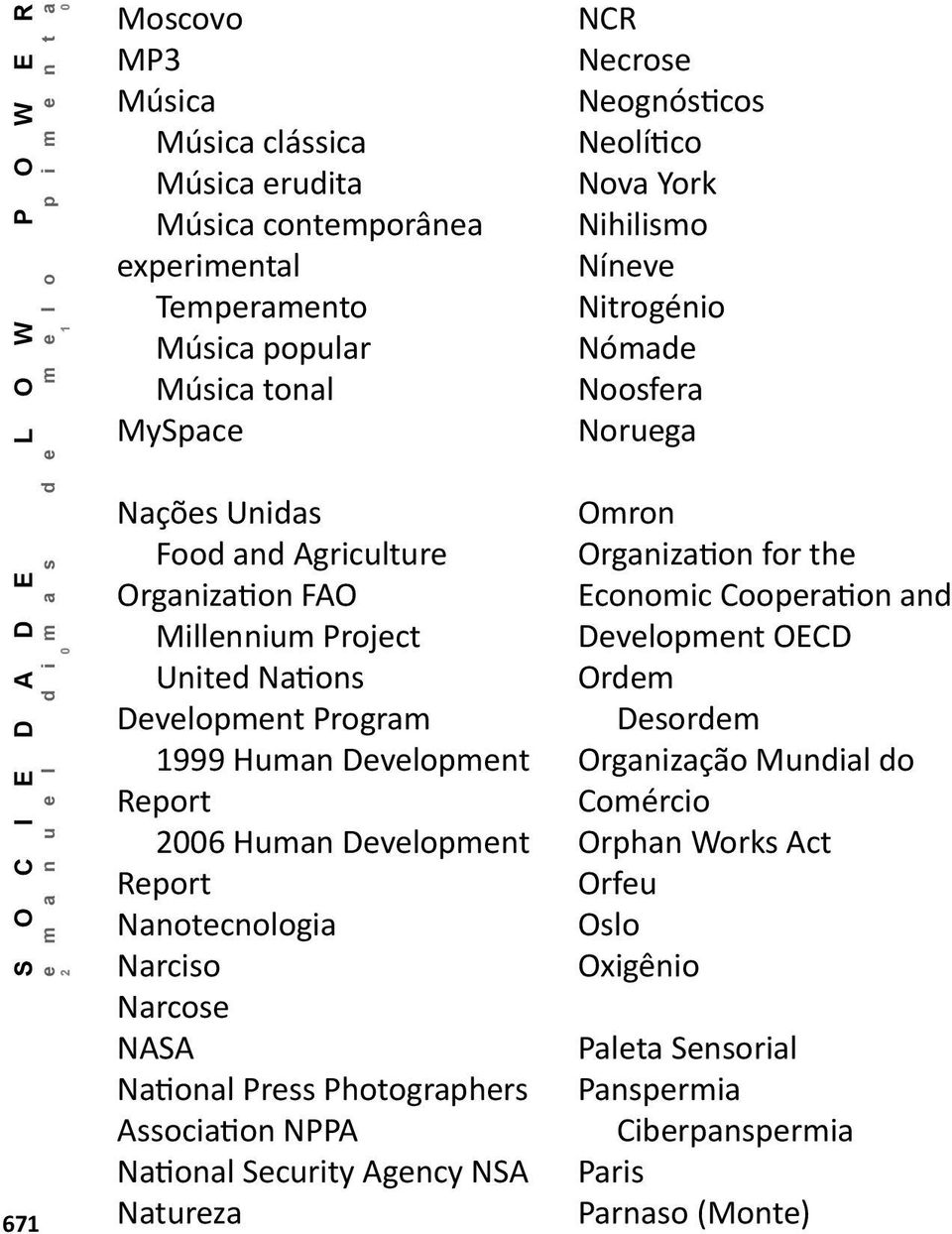 Photographers Association NPPA National Security Agency NSA Natureza NCR Necrose Neognósticos Neolítico Nova York Nihilismo Níneve Nitrogénio Nómade Noosfera Noruega Omron Organization