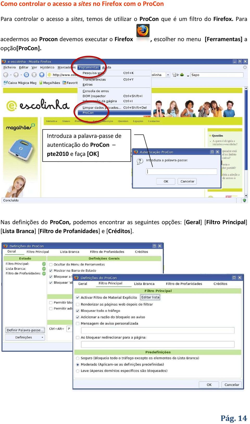 , escolher no menu [Ferramentas] a Introduza a palavra passe de autenticação do ProCon pte2010 e faça [OK] Nas