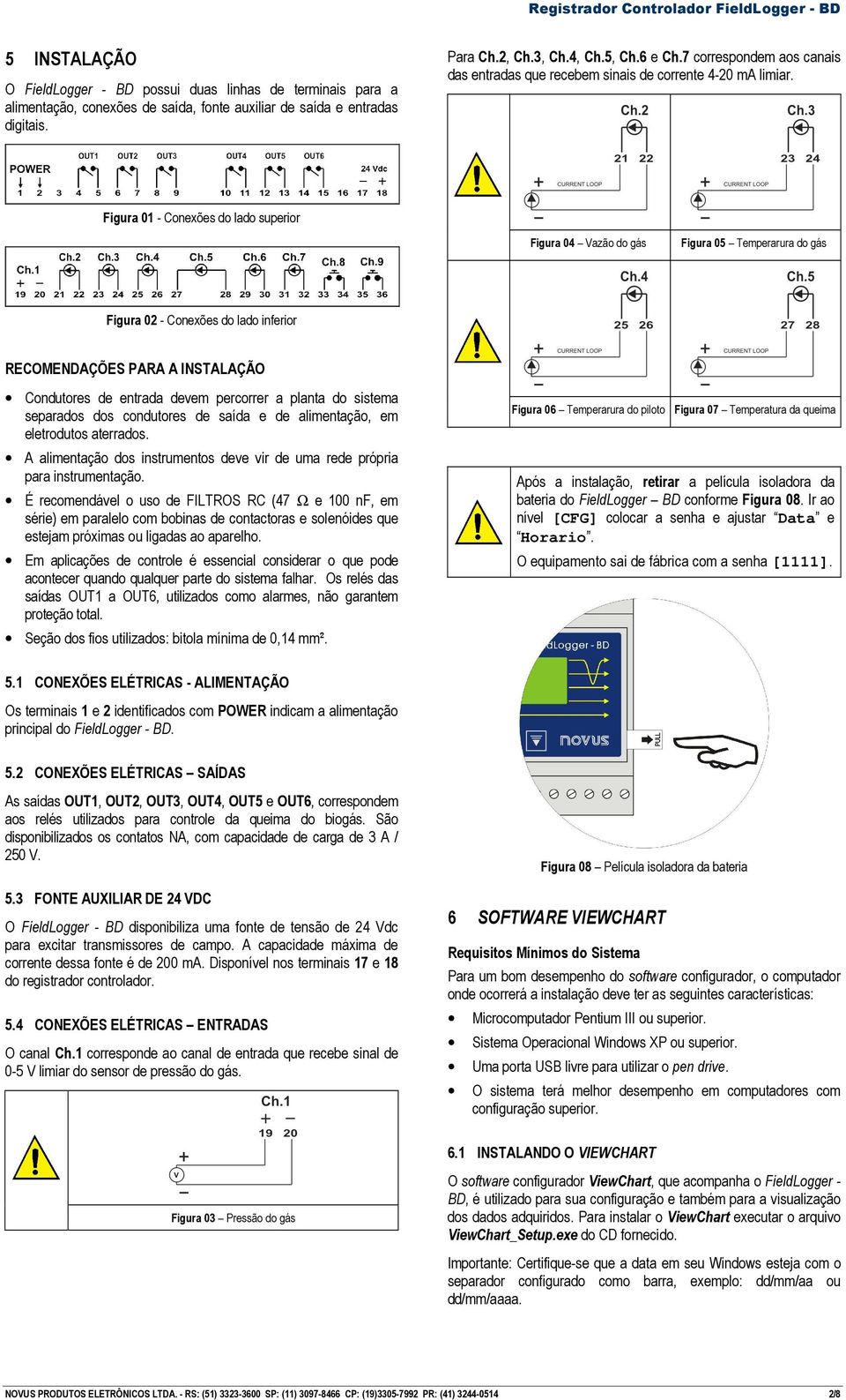 Figura 01 - Conexões do lado superior Figura 04 Vazão do gás Figura 05 Temperarura do gás Figura 02 - Conexões do lado inferior RECOMENDAÇÕES PARA A INSTALAÇÃO Condutores de entrada devem percorrer a