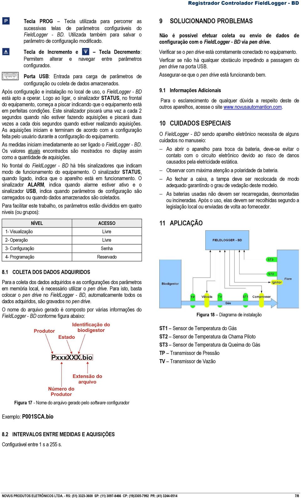 Após configuração e instalação no local de uso, o FieldLogger - BD está apto a operar.