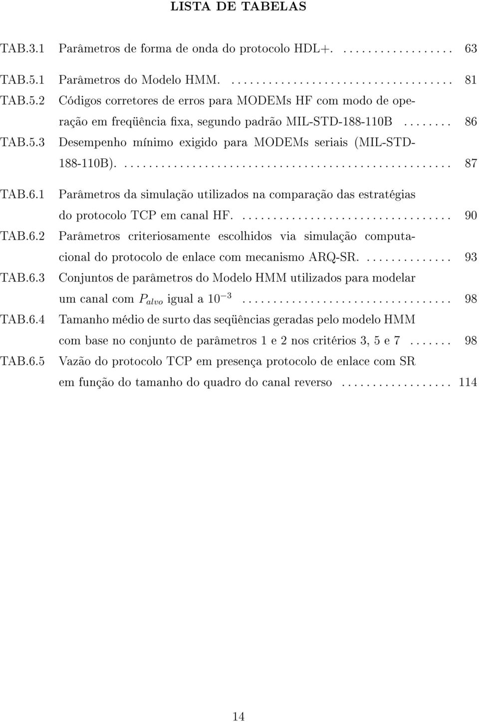 5.3 Desempenho mínimo exigido para MODEMs seriais (MIL-STD- 188-110B)...................................................... 87 TAB.6.