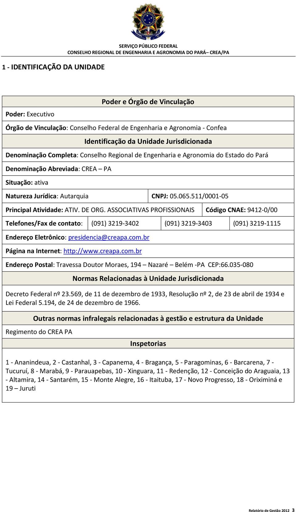 511/0001-05 Principal Atividade: ATIV. DE ORG.