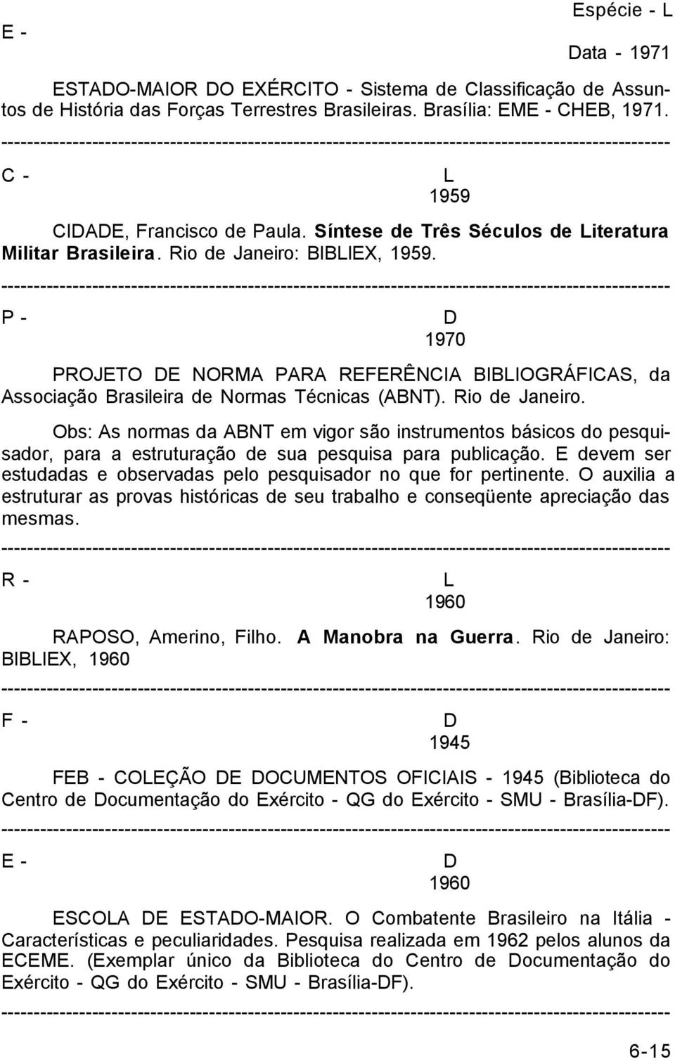 P - D 1970 PROJETO DE NORMA PARA REFERÊNCIA BIBIOGRÁFICAS, da Associação Brasileira de Normas Técnicas (ABNT). Rio de Janeiro.