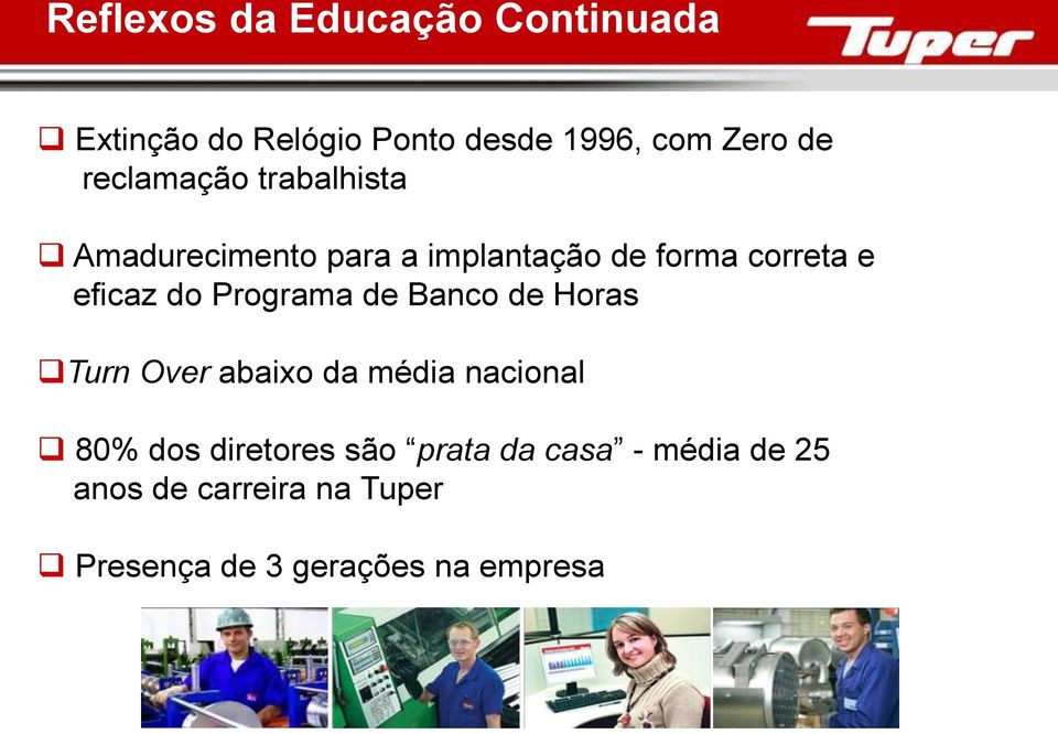 do Programa de Banco de Horas Turn Over abaixo da média nacional 80% dos diretores