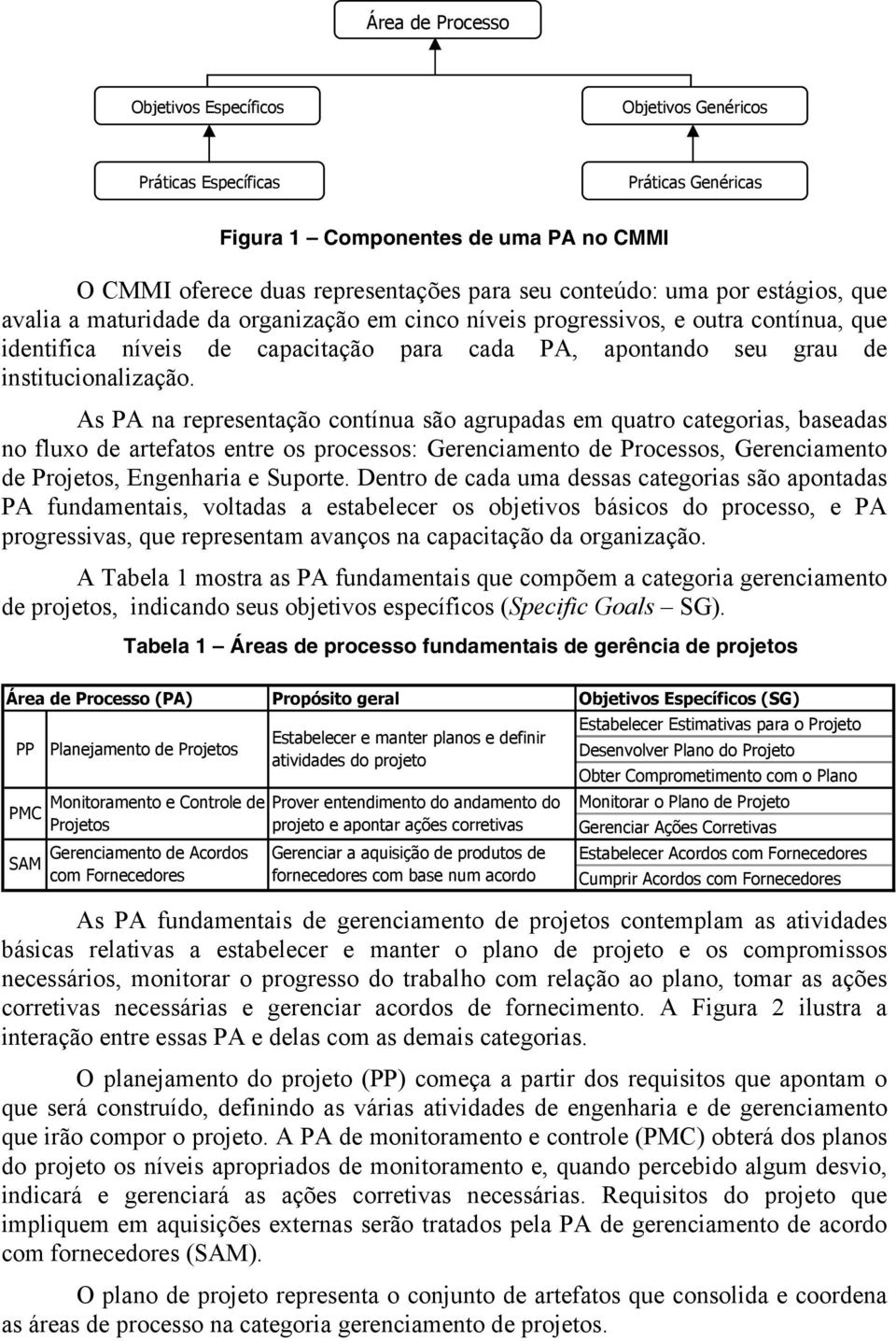 As PA na representação contínua são agrupadas em quatro categorias, baseadas no fluxo de artefatos entre os processos: Gerenciamento de Processos, Gerenciamento de Projetos, Engenharia e Suporte.