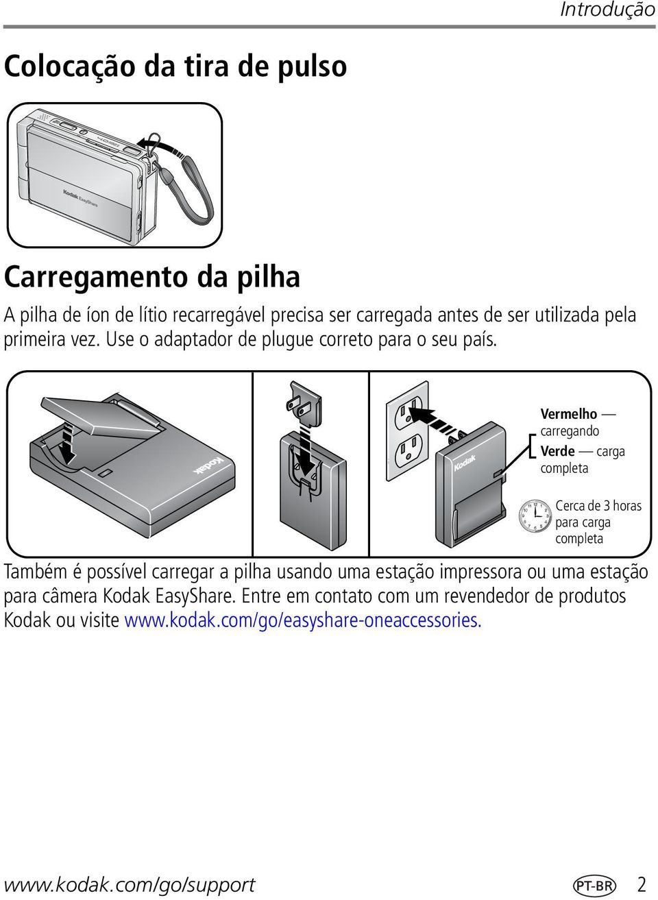 Vermelho carregando Verde carga completa Cerca de 3 horas para carga completa Também é possível carregar a pilha usando uma estação