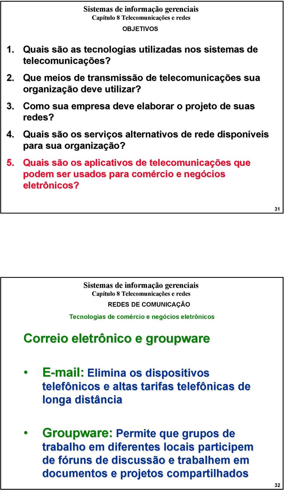 Quais são os aplicativos de telecomunicações que podem ser usados para comércio e negócios eletrônicos?