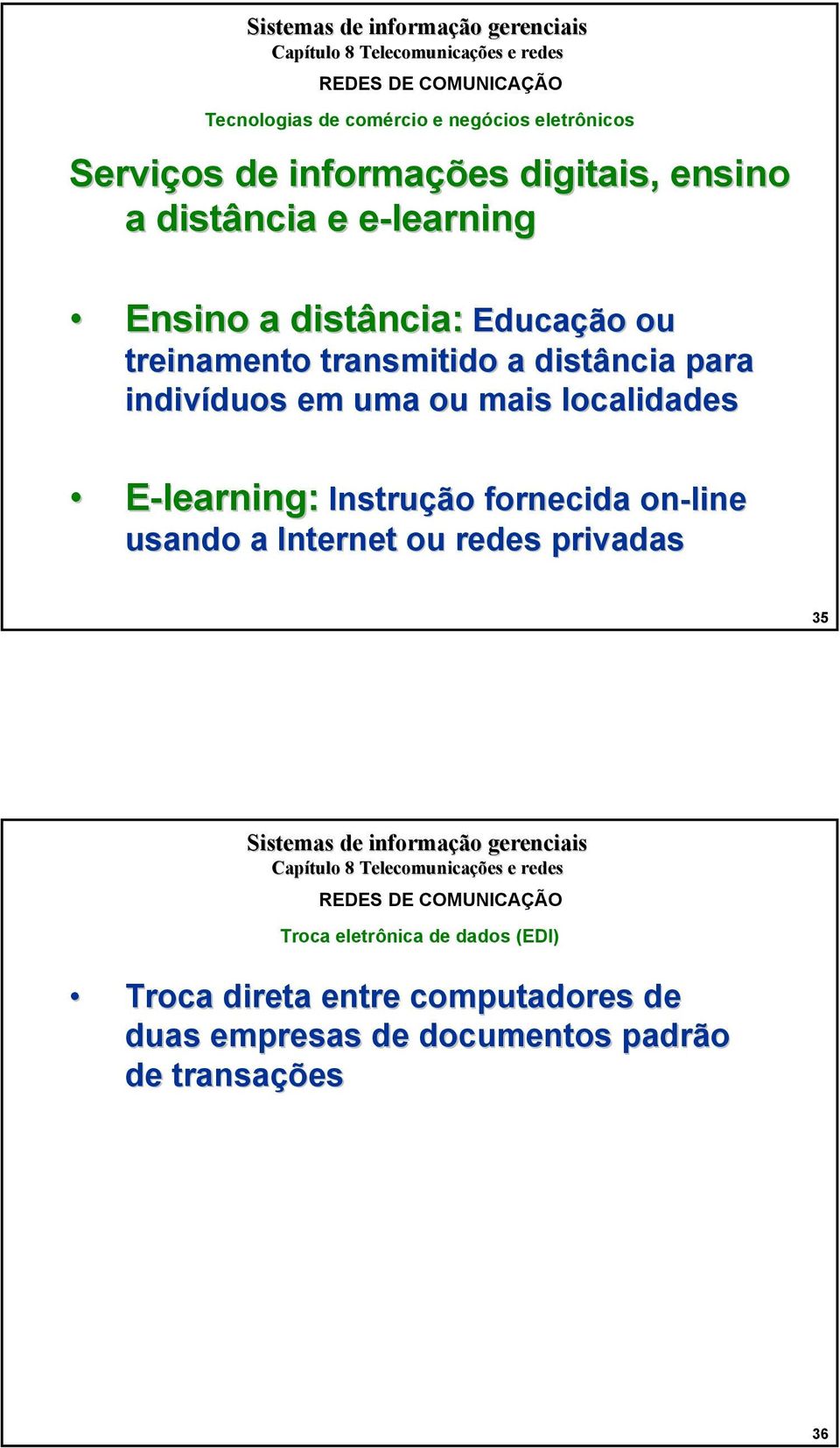 uma ou mais localidades E-learning: learning: Instrução fornecida on-line usando a Internet ou redes privadas