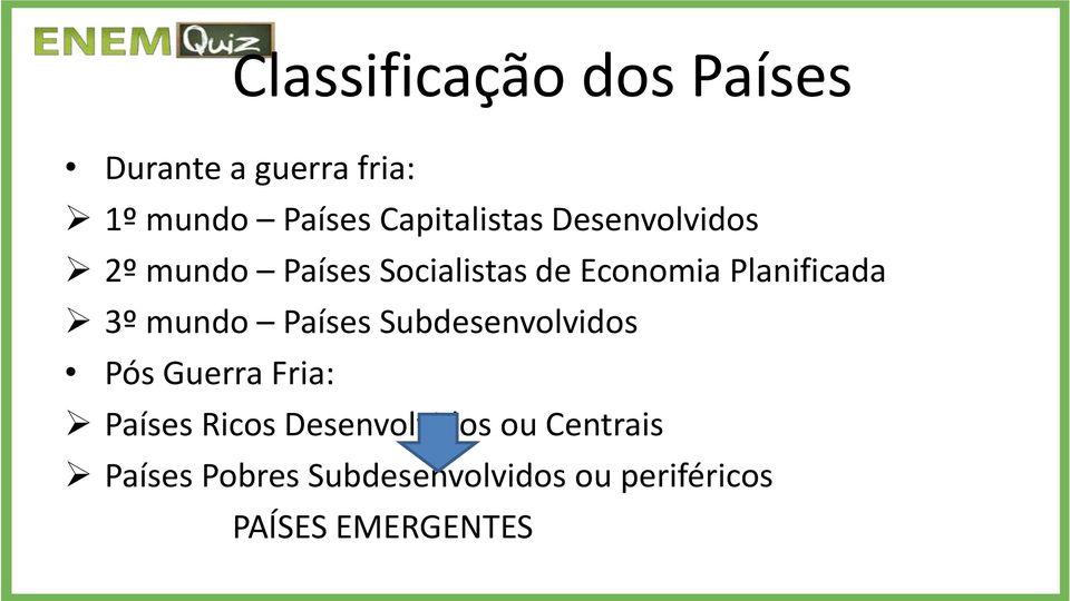 Planificada 3º mundo Países Subdesenvolvidos Pós Guerra Fria: Países