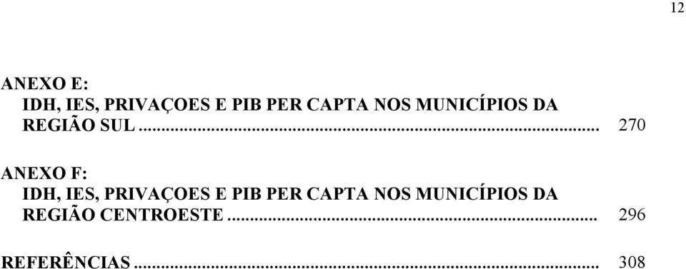 .. 270 ANEXO F: IDH, IES, PRIVAÇOES E PIB PER