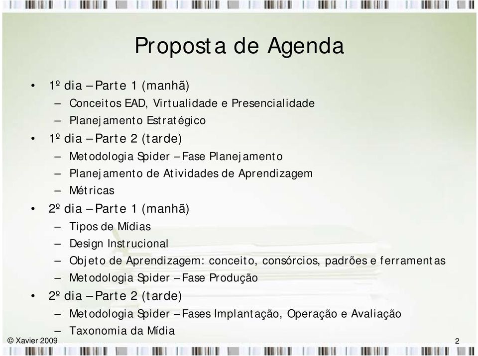 (manhã) Tipos de Mídias Design Instrucional Objeto de Aprendizagem: conceito, consórcios, padrões e ferramentas Metodologia