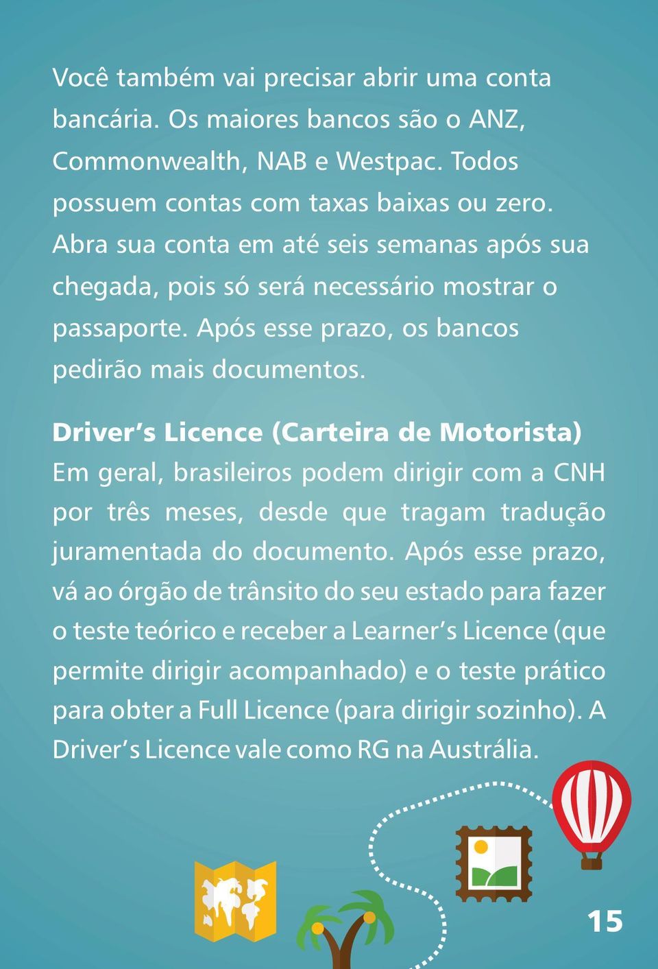 Driver s Licence (Carteira de Motorista) Em geral, brasileiros podem dirigir com a CNH por três meses, desde que tragam tradução juramentada do documento.