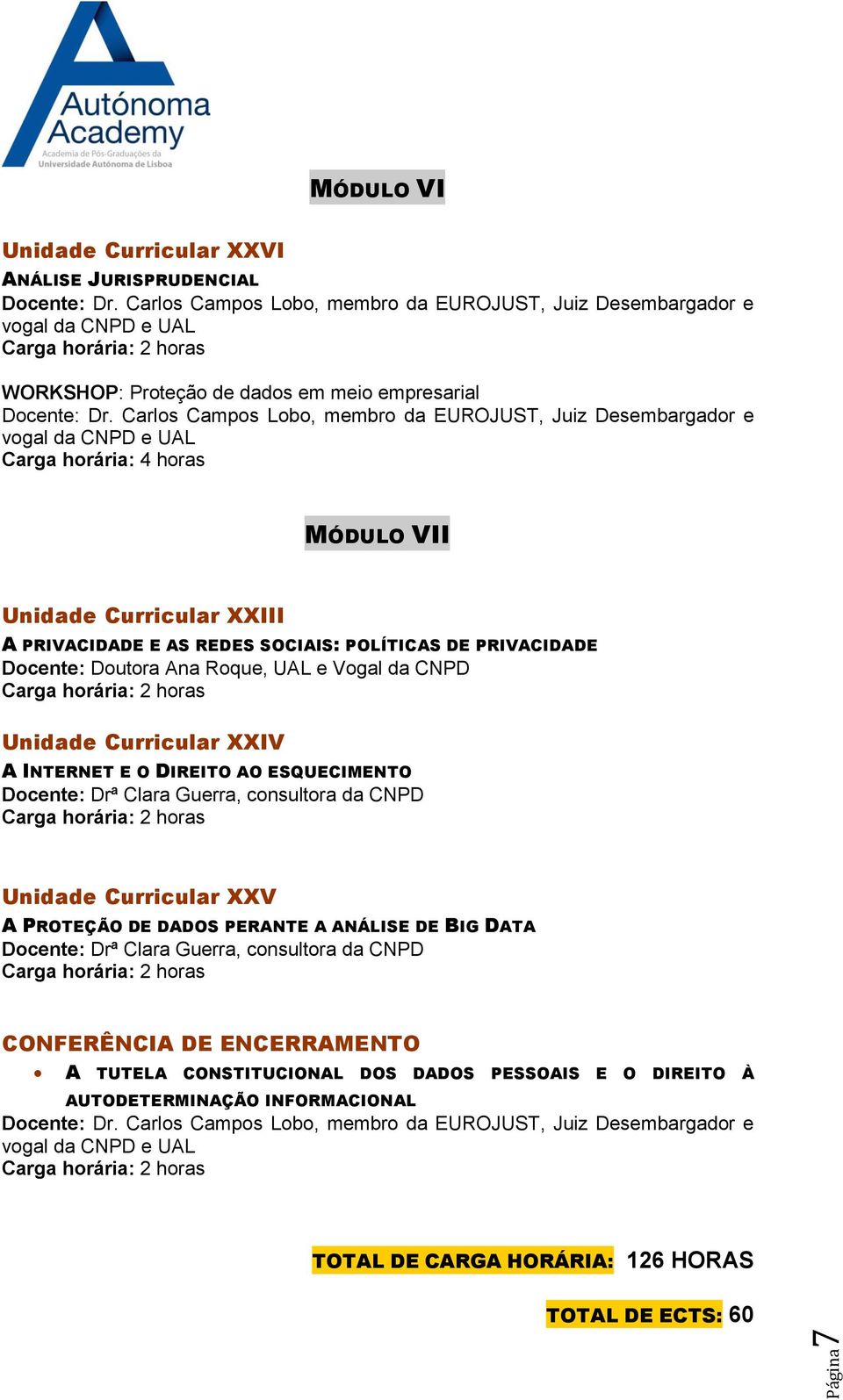 Carlos Campos Lobo, membro da EUROJUST, Juiz Desembargador e vogal da CNPD e UAL MÓDULO VII Unidade Curricular XXIII A PRIVACIDADE E AS REDES SOCIAIS: POLÍTICAS DE PRIVACIDADE Docente: Doutora Ana