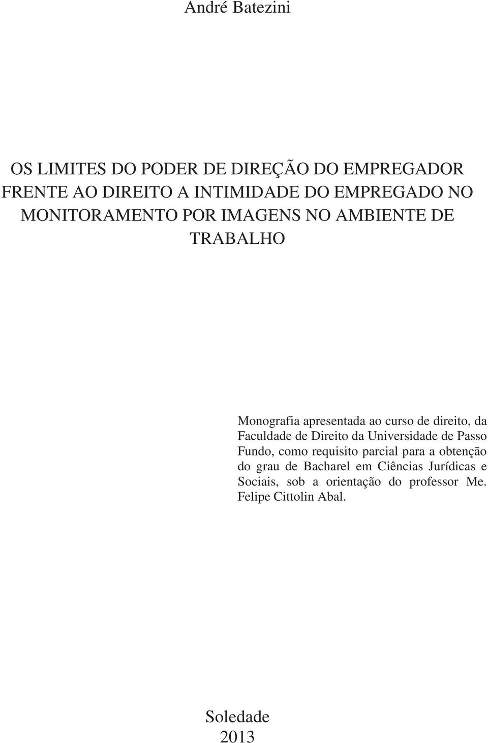 Faculdade de Direito da Universidade de Passo Fundo, como requisito parcial para a obtenção do grau de