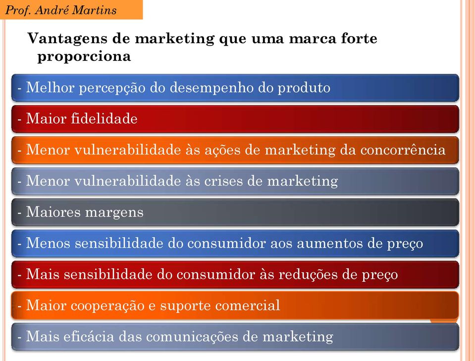 marketing - Maiores margens - Menos sensibilidade do consumidor aos aumentos de preço - Mais sensibilidade do