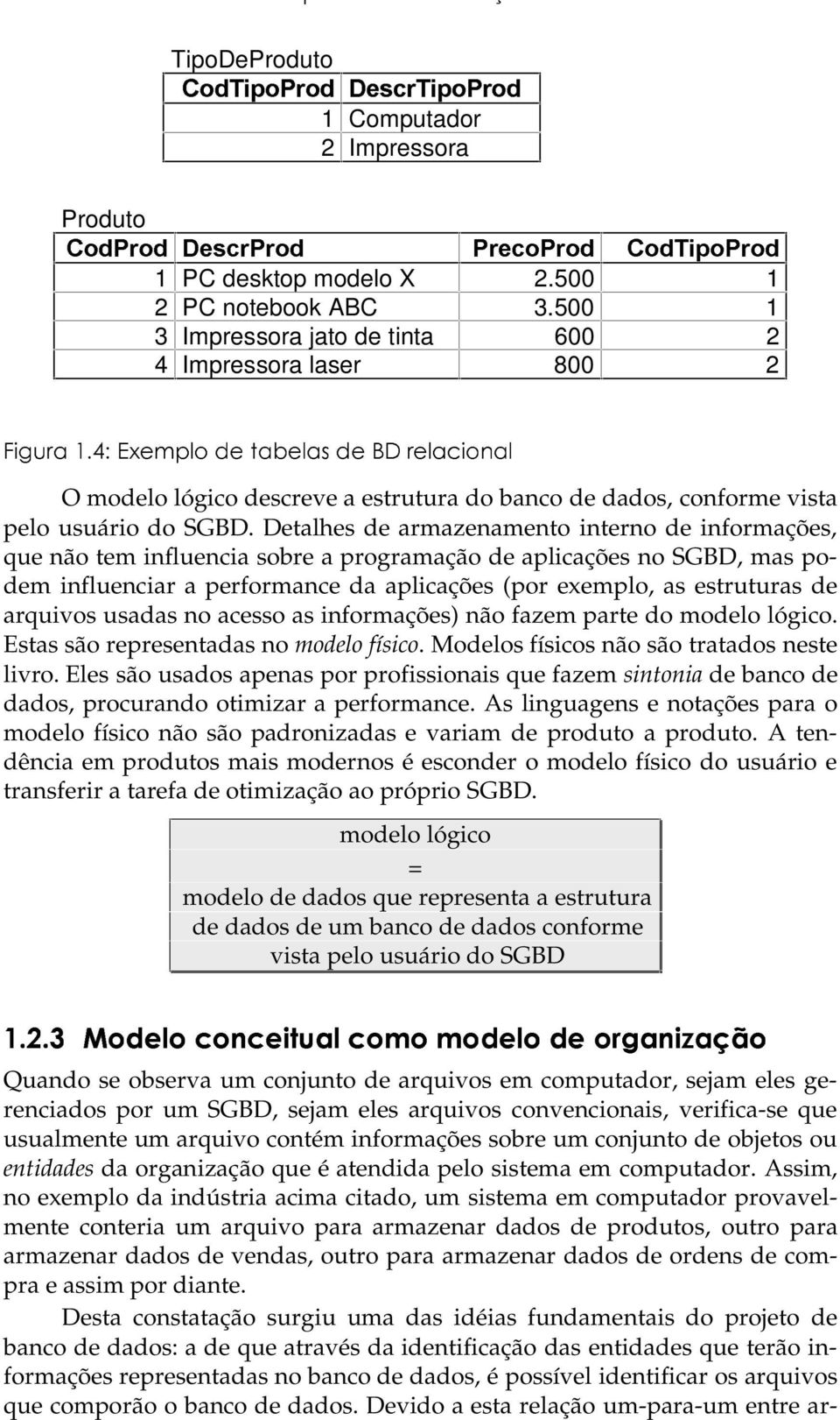 Detalhes de armazenamento interno de informações, que não tem influencia sobre a programação de aplicações no SGBD, mas podem influenciar a performance da aplicações (por exemplo, as estruturas de