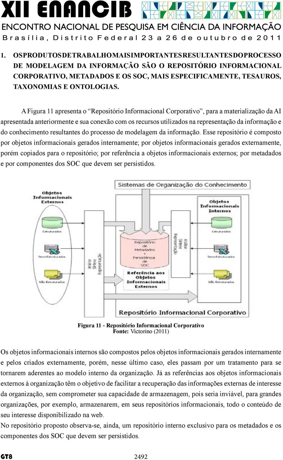 A Figura 11 apresenta o Repositório Informacional Corporativo, para a materialização da AI apresentada anteriormente e sua conexão com os recursos utilizados na representação da informação e do