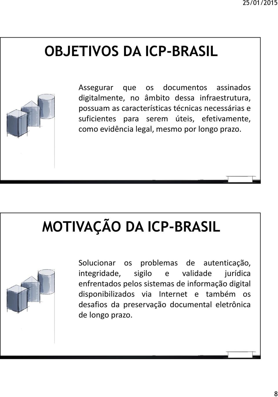 MOTIVAÇÃO DA ICP-BRASIL Solucionar os problemas de autenticação, integridade, sigilo e validade jurídica enfrentados pelos