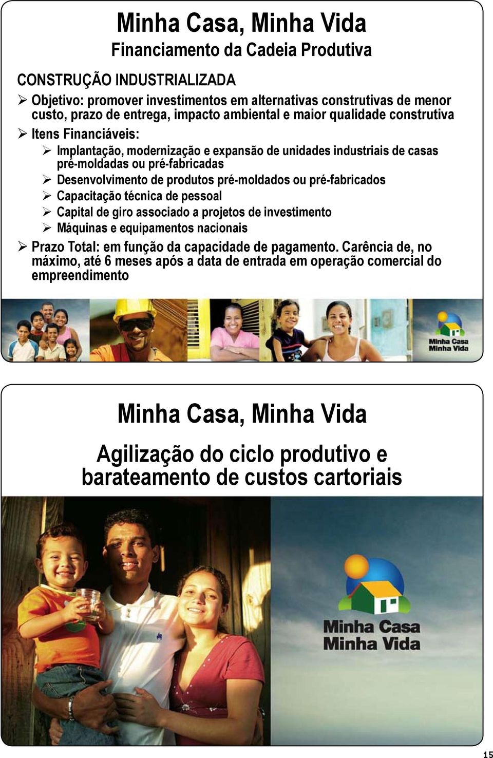 pré-moldados ou pré-fabricados Capacitação técnica de pessoal Capital de giro associado a projetos de investimento Máquinas e equipamentos nacionais Prazo Total: em função da