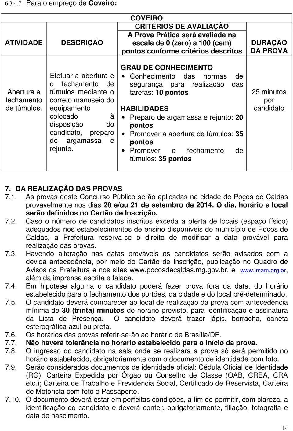 Abertura e fechamento de túmulos. Efetuar a abertura e o fechamento de túmulos mediante o correto manuseio do equipamento colocado à disposição do candidato, preparo de argamassa e rejunto.