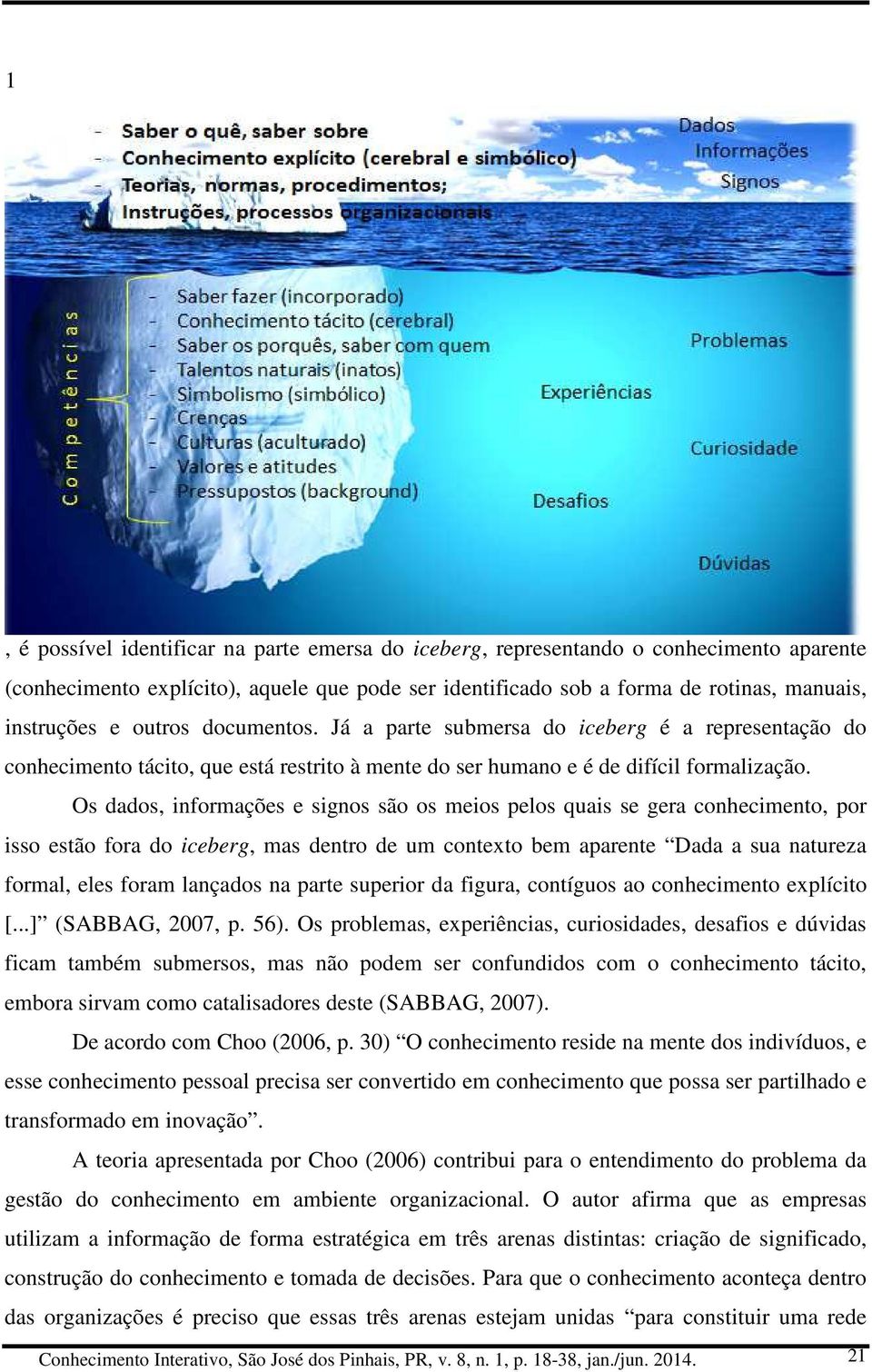 Os dados, informações e signos são os meios pelos quais se gera conhecimento, por isso estão fora do iceberg, mas dentro de um contexto bem aparente Dada a sua natureza formal, eles foram lançados na