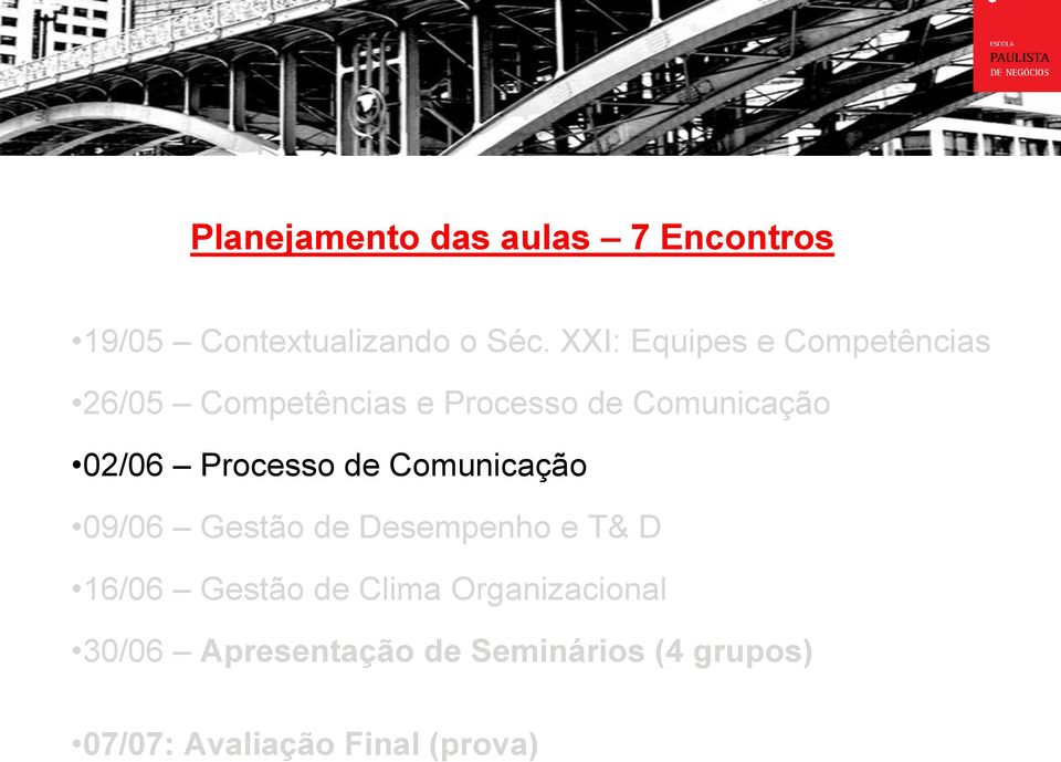 Processo de Comunicação 09/06 Gestão de Desempenho e T& D 16/06 Gestão de