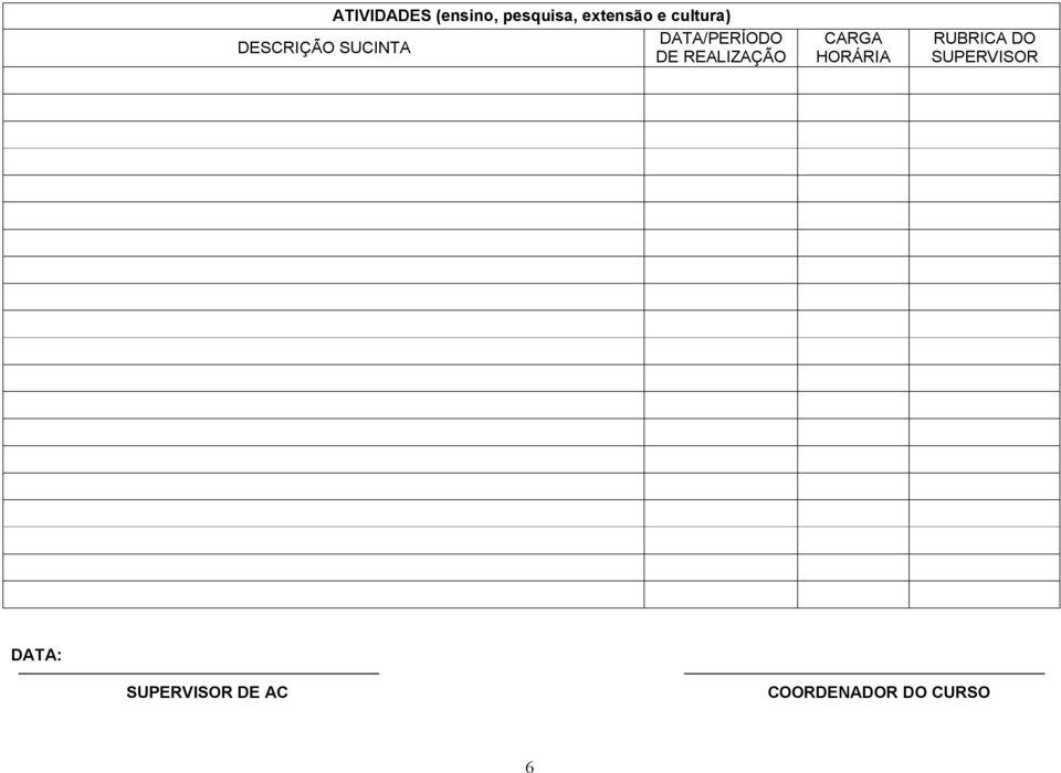 REALIZAÇÃO CARGA HORÁRIA RUBRICA DO