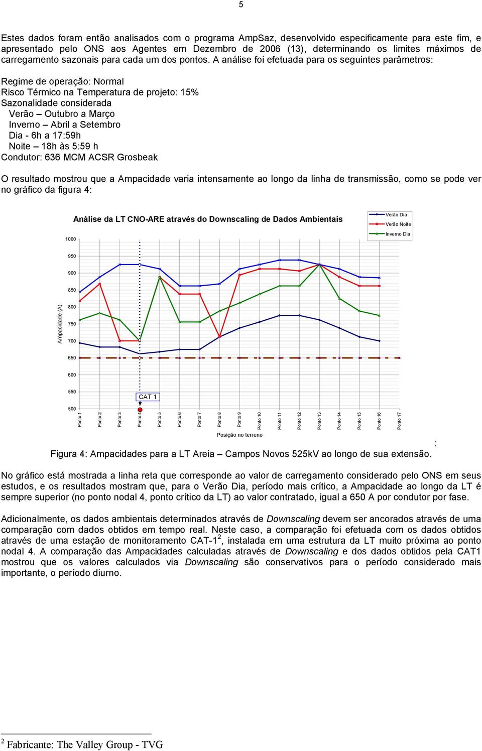 A análise foi efetuada para os seguintes parâmetros: Regime de operação: Normal Risco Térmico na Temperatura de projeto: 15% Sazonalidade considerada Verão Outubro a Março Inverno Abril a Setembro