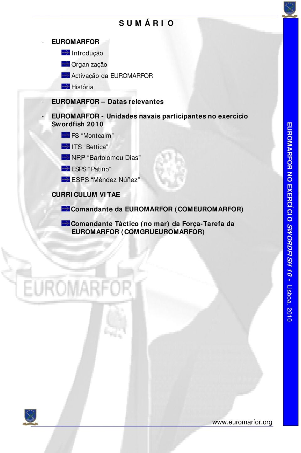 ITS Bettica NRP Bartolomeu Dias ESPS Patiño ESPS Méndez Núñez - CURRICULUM VITAE Comandante da