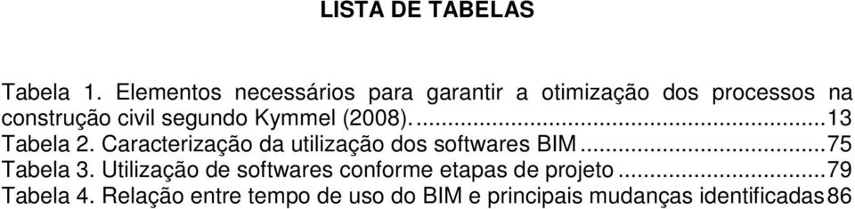 segundo Kymmel (2008)...13 Tabela 2. Caracterização da utilização dos softwares BIM.