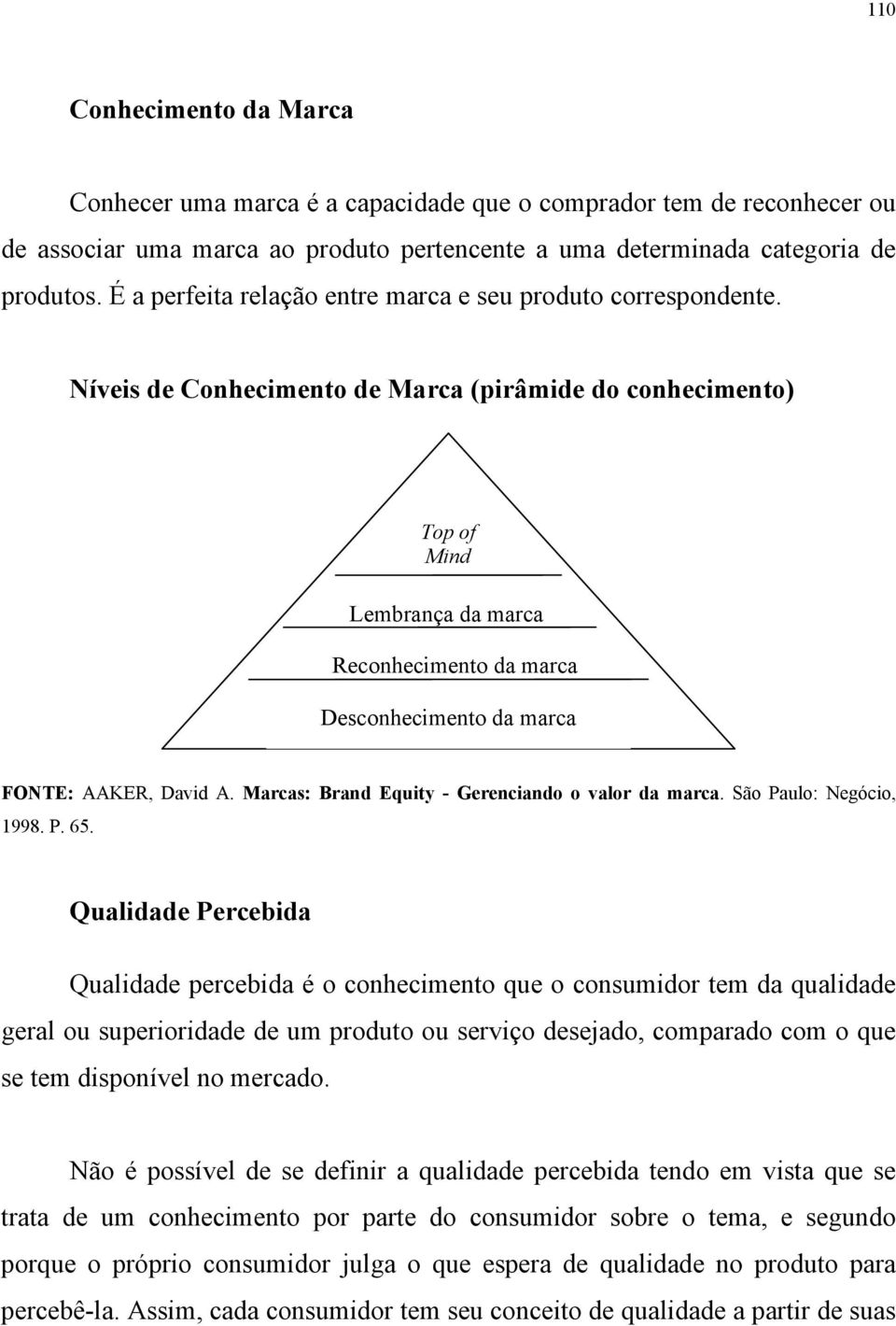 Níveis de Conhecimento de Marca (pirâmide do conhecimento) Top of Mind Lembrança da marca Reconhecimento da marca Desconhecimento da marca FONTE: AAKER, David A.