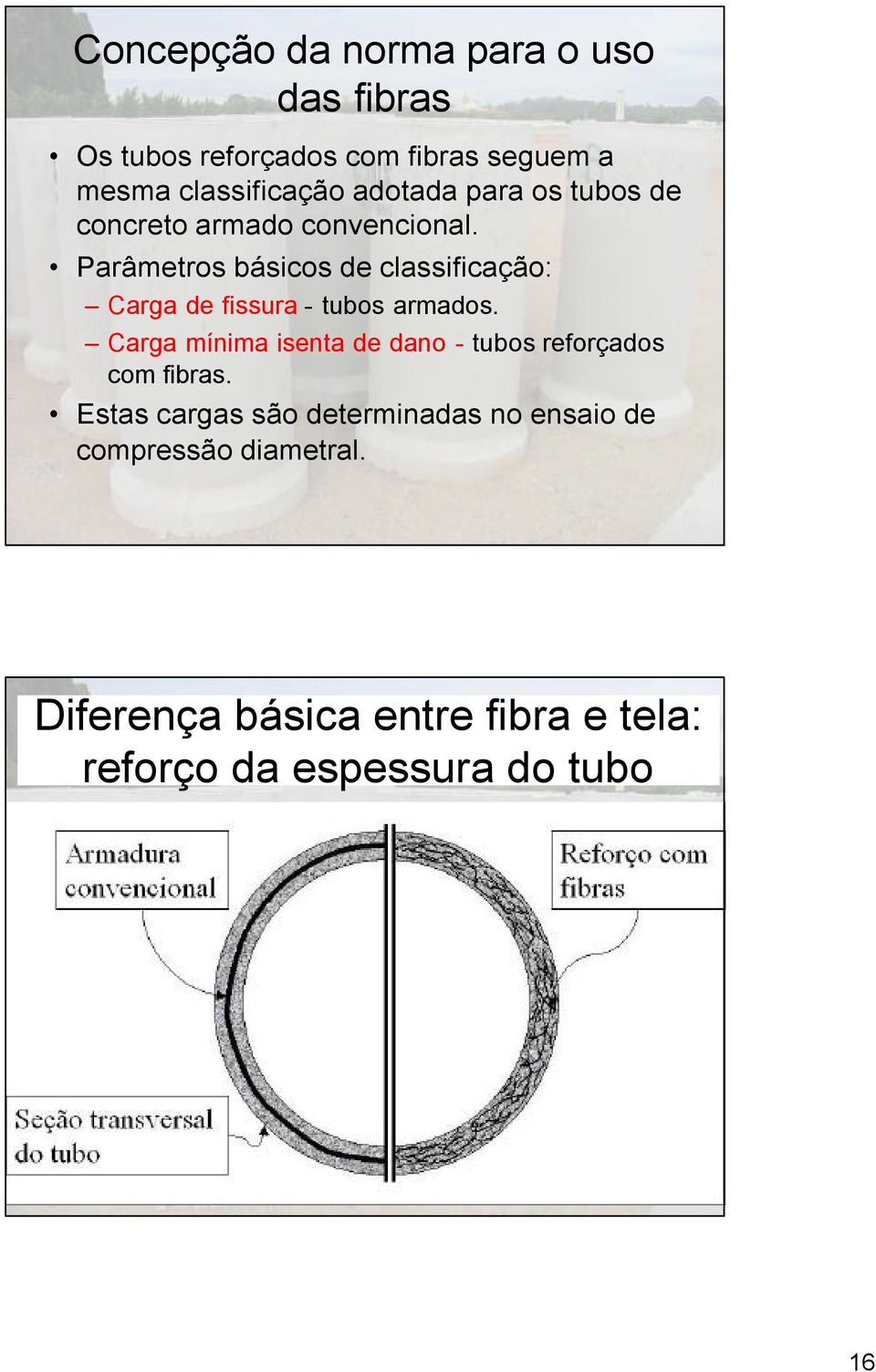 Parâmetros básicos de classificação: Carga de fissura - tubos armados.