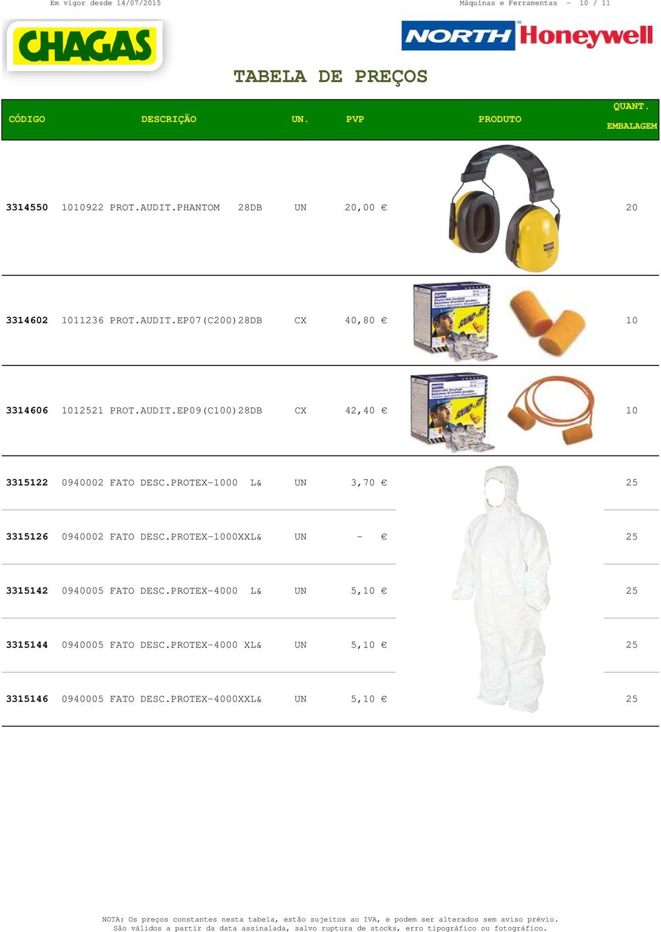 PROTEX-1000 L& UN 3,70 25 3315126 0940002 FATO DESC.PROTEX-1000XXL& UN - 25 3315142 0940005 FATO DESC.