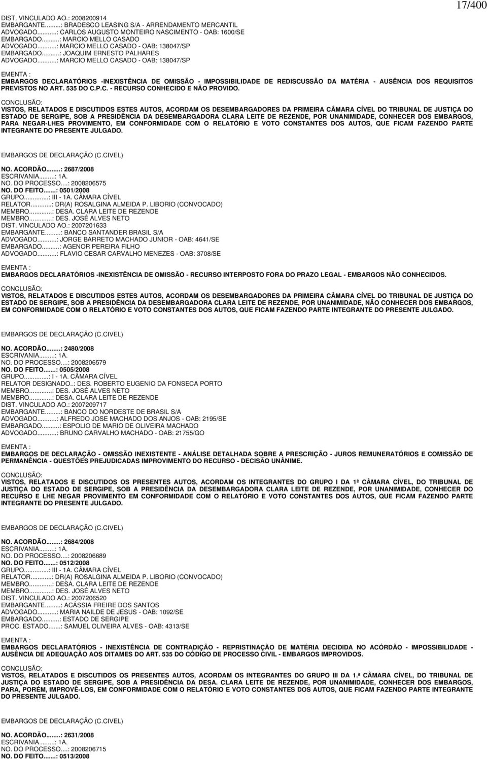 ..: MARCIO MELLO CASADO - OAB: 138047/SP 17/400 EMENTA : EMBARGOS DECLARATÓRIOS -INEXISTÊNCIA DE OMISSÃO - IMPOSSIBILIDADE DE REDISCUSSÃO DA MATÉRIA - AUSÊNCIA DOS REQUISITOS PREVISTOS NO ART.