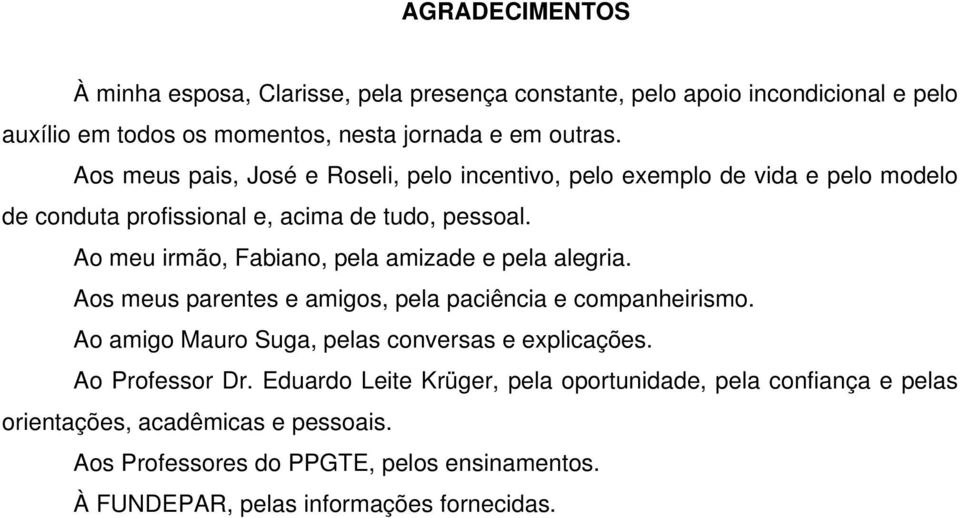 Ao meu irmão, Fabiano, pela amizade e pela alegria. Aos meus parentes e amigos, pela paciência e companheirismo. Ao amigo Mauro Suga, pelas conversas e explicações.