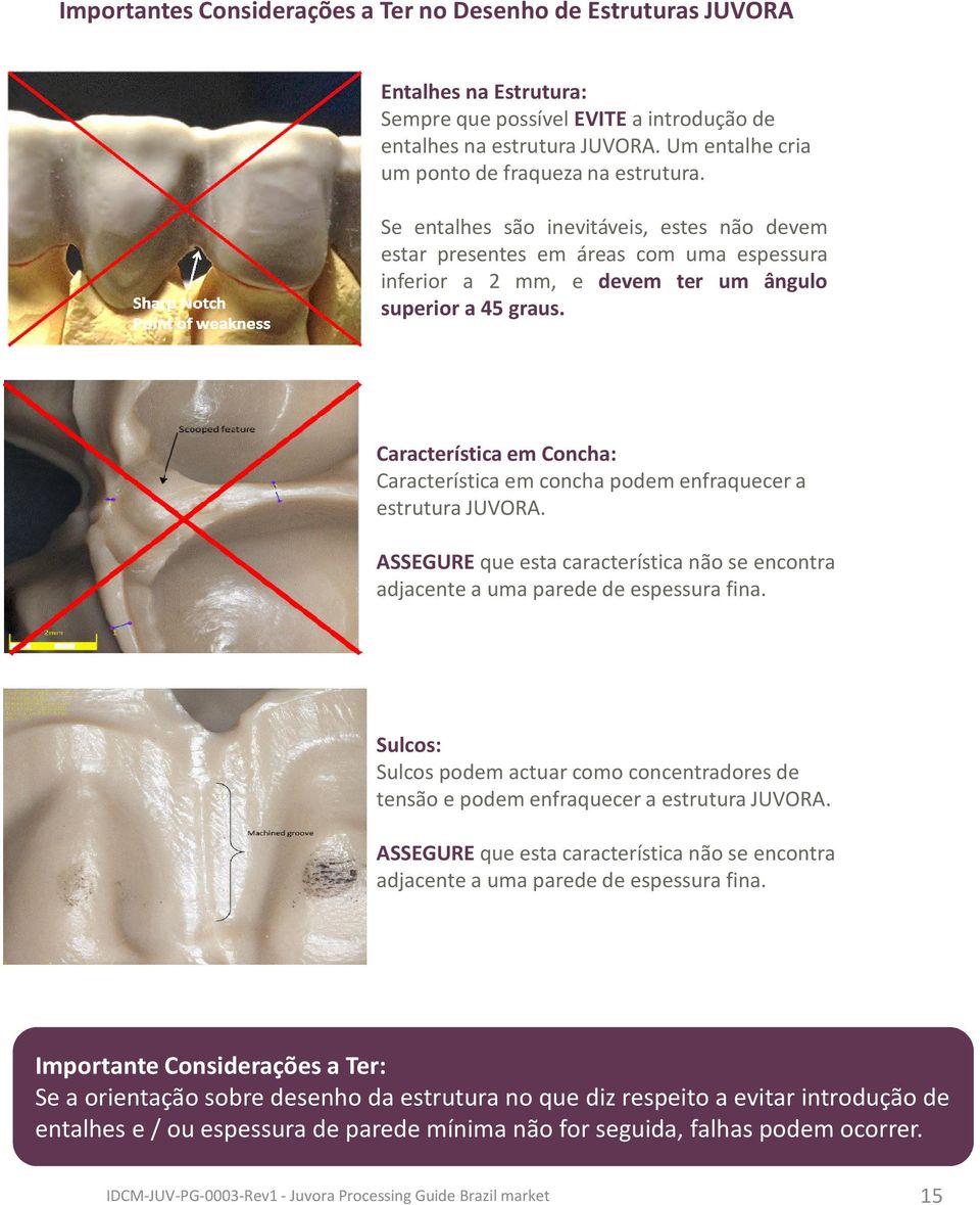 Característica em Concha: Característicaemconcha podem enfraquecer a estrutura JUVORA. ASSEGUREque esta característica não se encontra adjacente a uma parede de espessura fina.